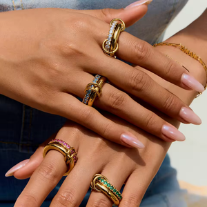 18K Gold Plated Interlocking Double Ring – Sweet Romantic Spinel Stainless Steel Band